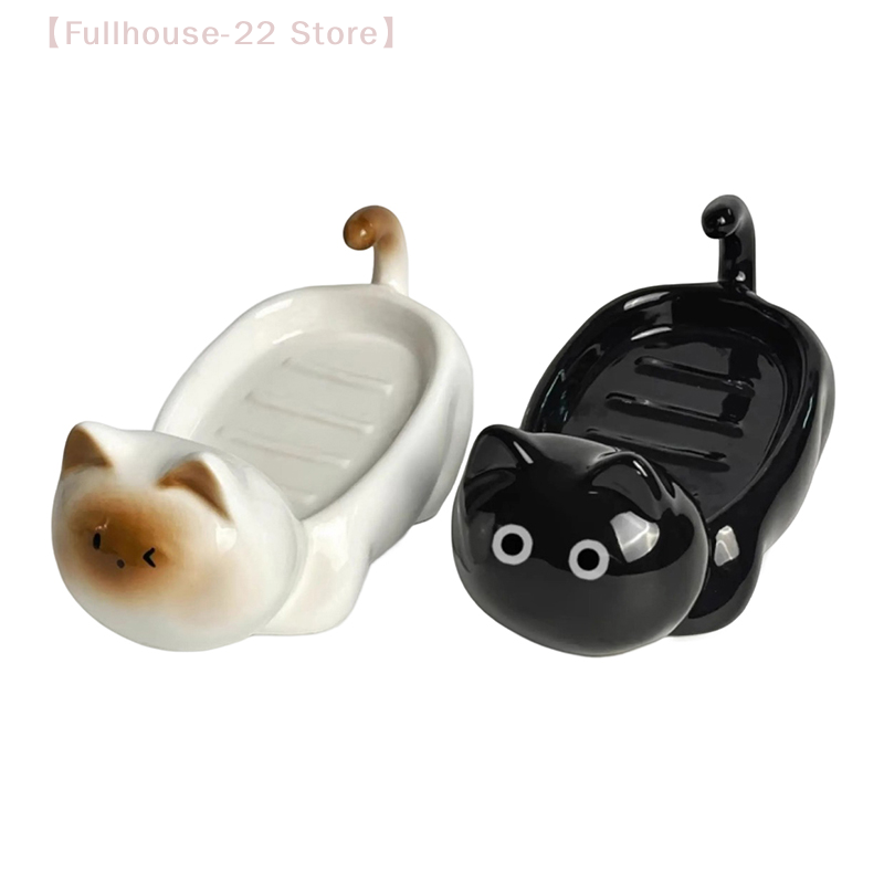 Soap Dish Draining - Cute Cartoon Siamese Cat Ceramic Soap