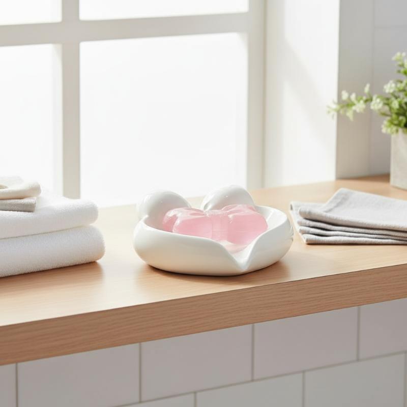 Cute Bow Heart Shaped Ceramic  - Soap Dish Draining 评论和价格